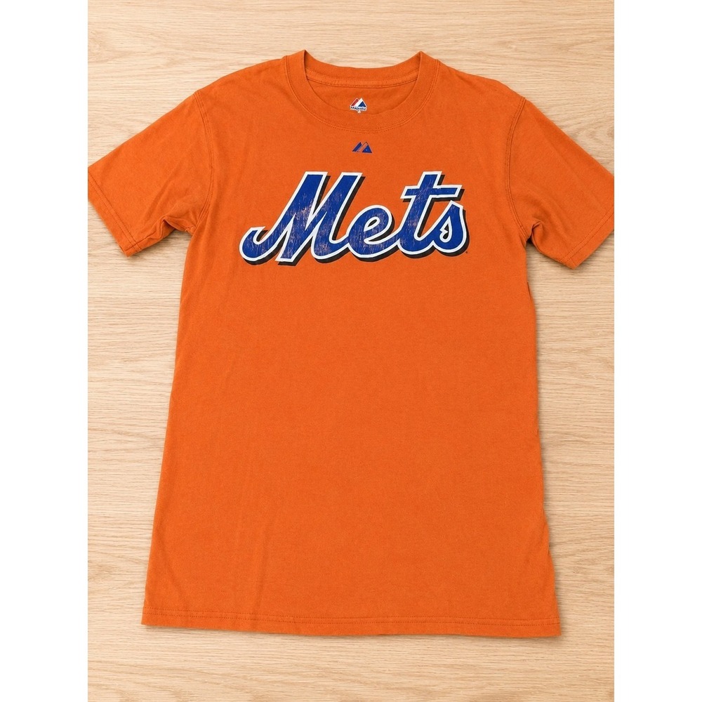 Majestic New York Mets Johan Santana #57 Orange T Shirt MLB Baseball Graphic Tee